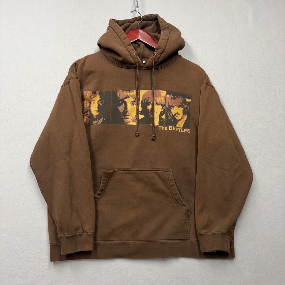 The Beatles Hoodie Mens M Brown 2005 Apple Corps Y2K Distressed Graphic Pullover